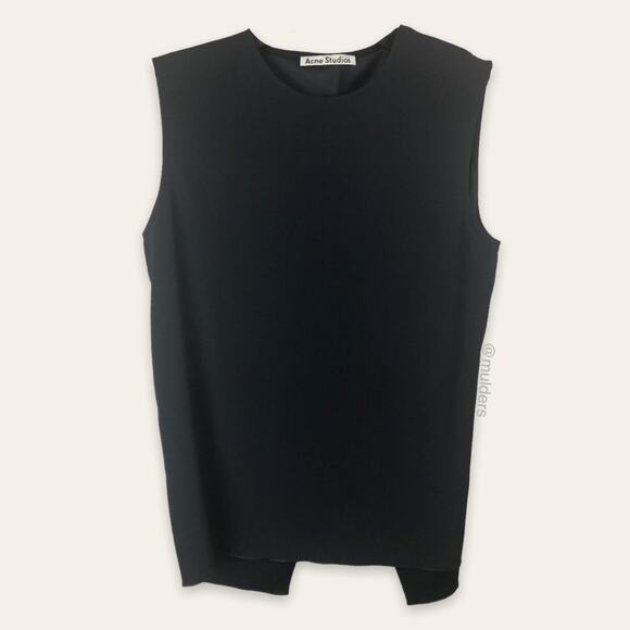 Acne Studios Solid Black Sleeveless CLAIR FL CADY AW15 Blouse Career Work Office